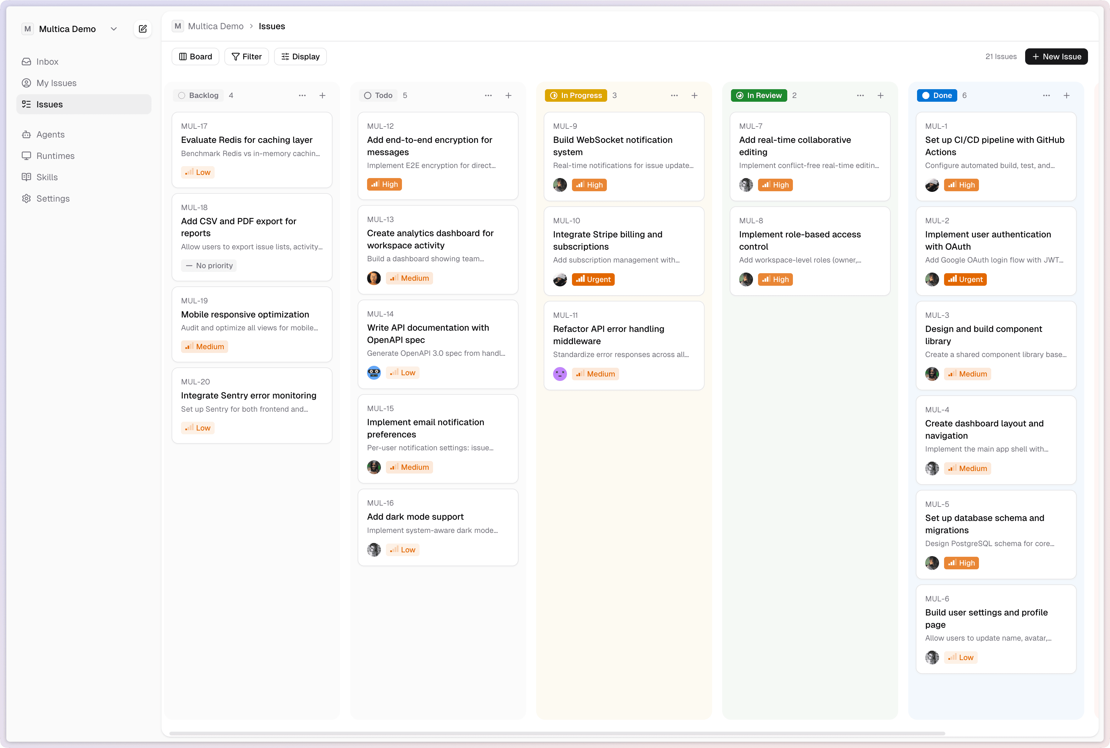 Origins board view — issues managed by humans and agents